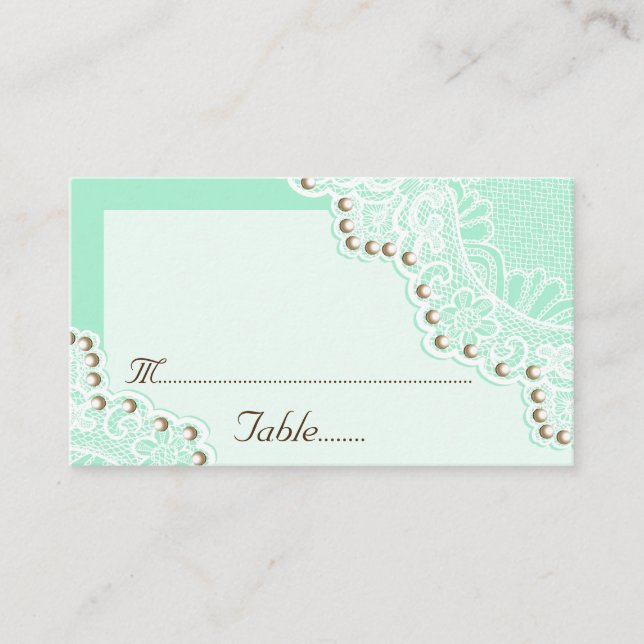 De Placement Dentelle blanche avec perles menthe mariage carte  (Devant)