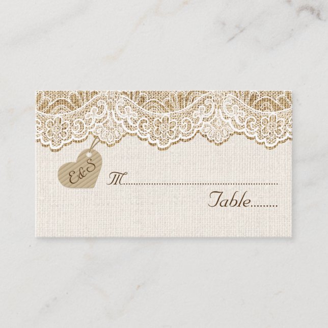 De Placement Dentelle blanche et coeur sur burlap mariage carte (Devant)