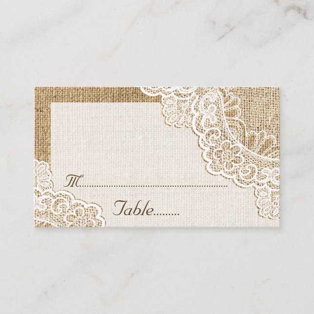 De Placement Dentelle blanche rustique sur burlap mariage carte (Devant)