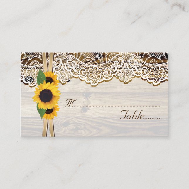 De Placement Dentelles et tournesols sur le bois Carte mariage  (Devant)