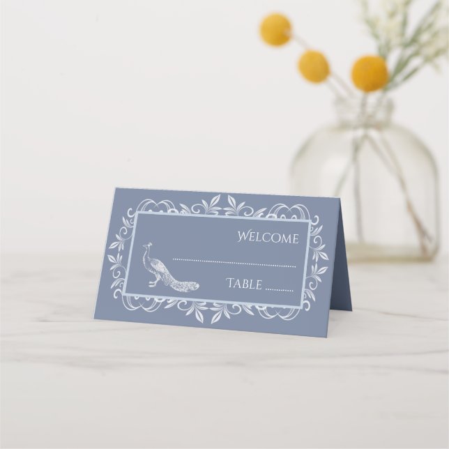 De Placement Dusty Blue Peacock Flourdissant Réception Carte Pl (Devant)