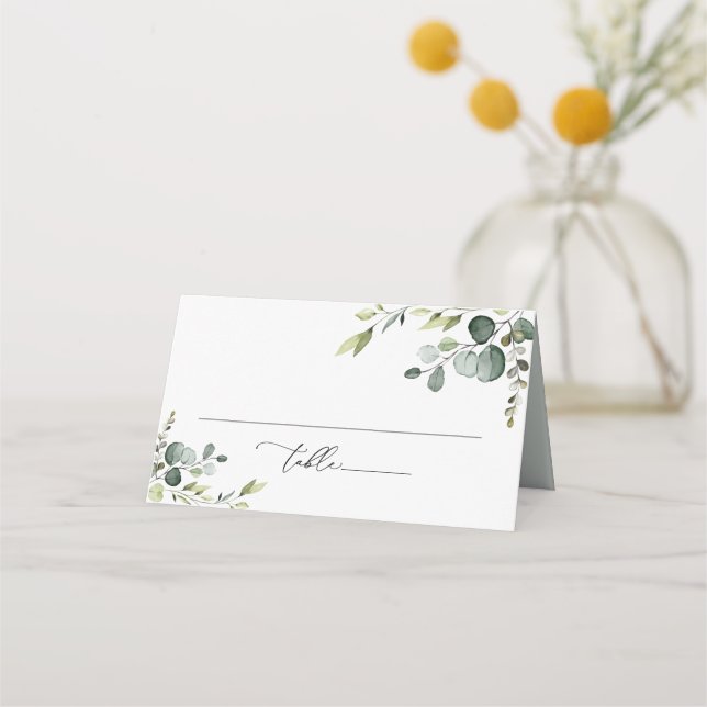 De Placement Elégante Aquarelle Verdure Carte Place Pliée (Devant)