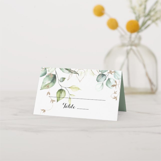 De Placement Elégante Gold Greenery Carte Mariage Place (Devant)