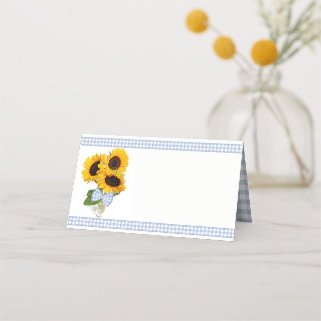 De Placement en vichy et tournesols Mariage Carte Place pliée (Devant)