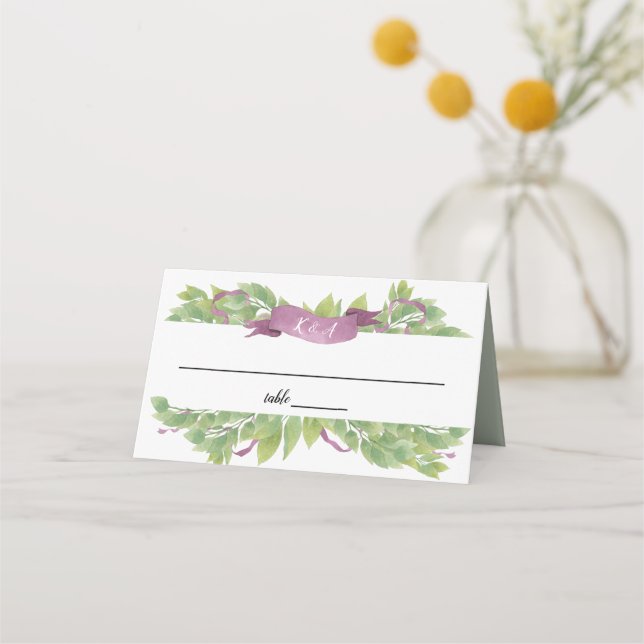 De Placement Feuilles d'aquarelle violet et vert - Carte Place (Devant)