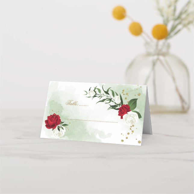 De Placement fleurs rouges et blanches vert carte place (Devant)