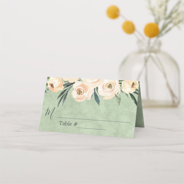 De Placement Floral Beige Blush Sage Vert Mariage Carte Place (Devant)