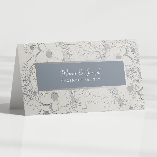 De Placement Floral Dusty Blue Mariage Carte Place (Créateur téléchargé)