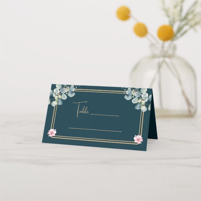 De Placement Floral Moderne Eucalyptus Mariage Plaqué Carte Pla (Devant)