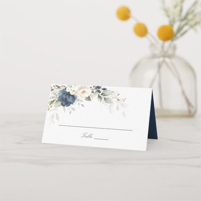 De Placement Floral Navy Bleu Blanc Vert Mariage Carte Place (Devant)