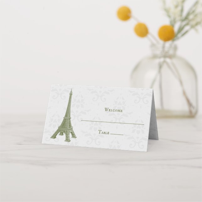 De Placement Green Eiffel Tower Damask Réception Carte Place (Devant)