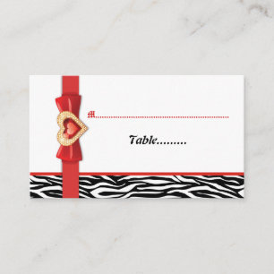 De Placement imprimé noir blanc zèbre, carte mariage rouge