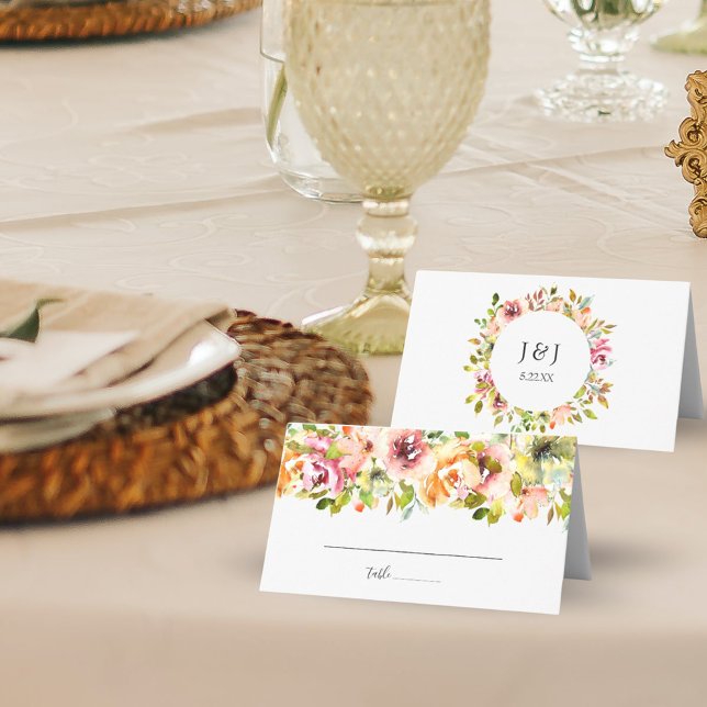 De Placement Jardin d'été Aquarelle Florale Mariage Carte Place (Summer Garden Watercolor Floral Wedding Place Card)