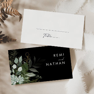 De Placement La verdure et la feuille d'or   Carte Mariage noir