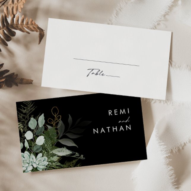 De Placement La verdure et la feuille d'or | Carte Mariage noir (Créateur téléchargé)