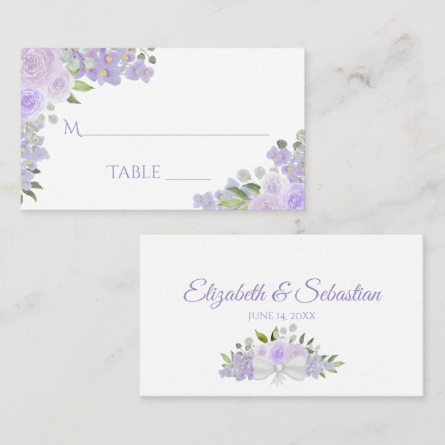 De Placement Lavande Purple Floral Élégant Mariage Carte d'Esco (Devant / Derrière)