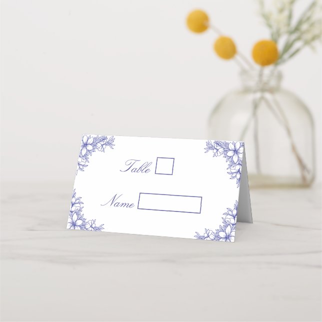 De Placement Mariage Floral Orné Bleu Lieu Place Carte (Devant)