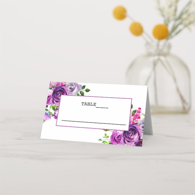 De Placement Mariage Floral violet plié Carte Place (Devant)