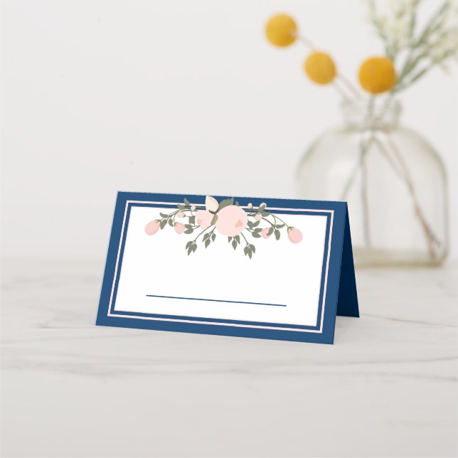De Placement Marine & Blush Floral - Carte pliée Place (Devant)