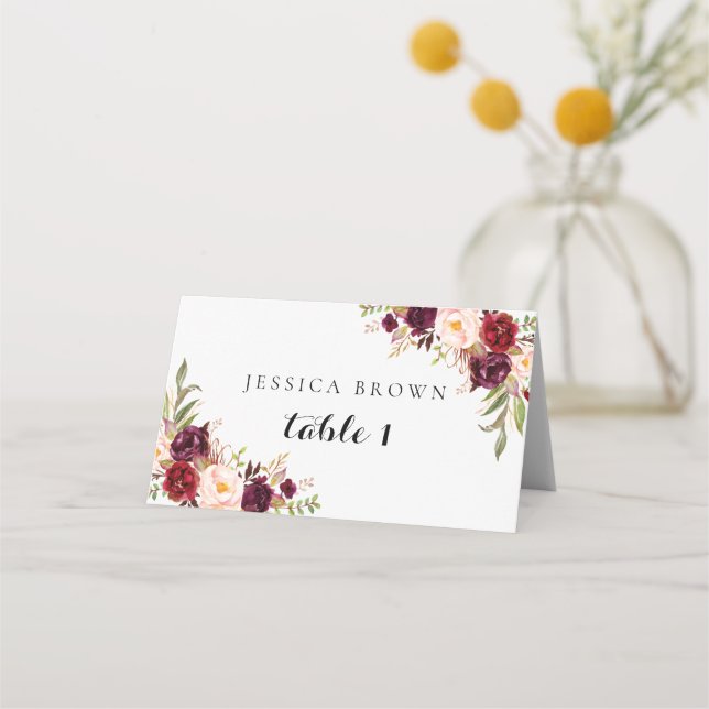 De Placement Marsala Bourgogne Floral Mariage Carte Place (Devant)
