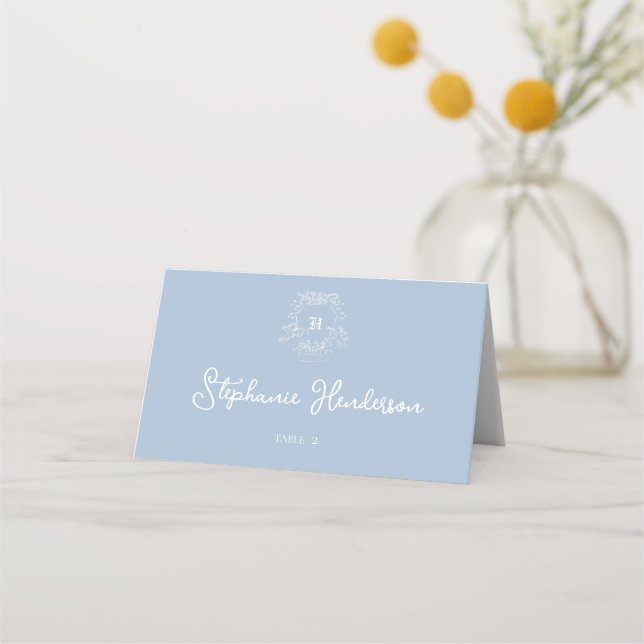 De Placement Monogramme Crest Dusty Bleu Plié Carte Place (Devant)