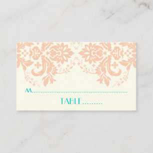 De Placement Motif damassé pêche, aqua, ivoire mariage carte pl