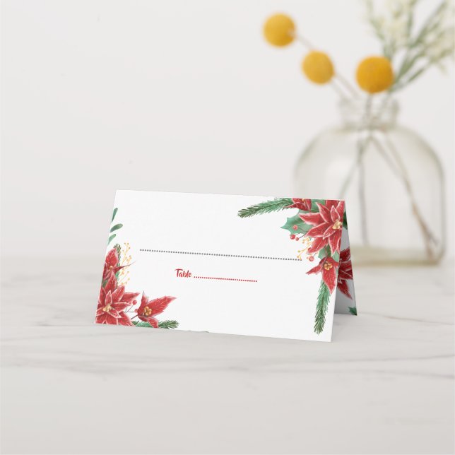 De Placement Noël Rouge Poinsettia | Carte mariage (Devant)