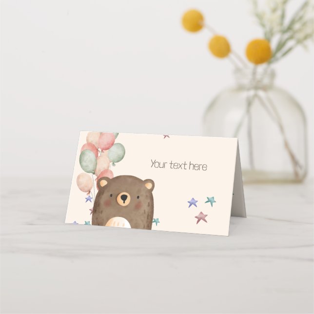 De Placement Ours aquarelle avec ballons Anniversaire Carte (Devant)