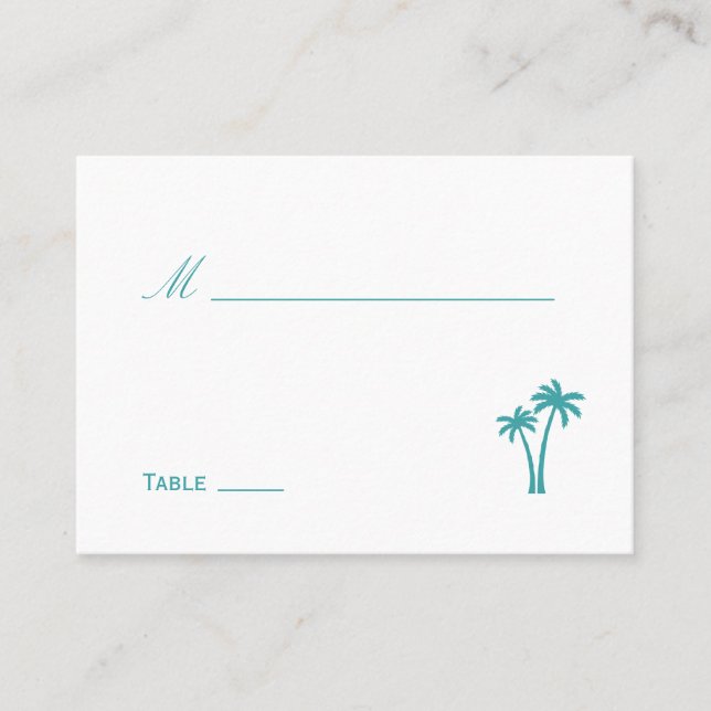 De Placement Palm Trees Mariage Carte Place - Blanc/Aqua (Devant)