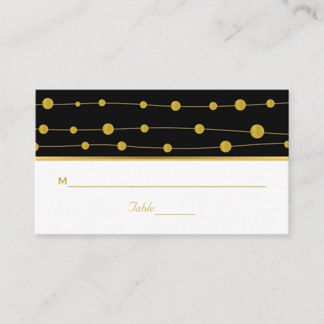 De Placement Perles en feuille d'or noir mariage moderne carte  (Devant)