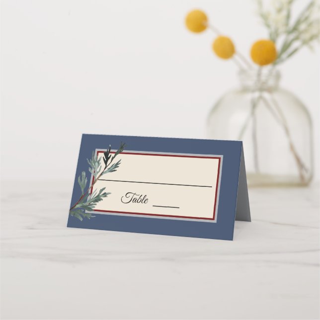De Placement Pine Bleu Hiver Mariage Lieu Carte Tente (Devant)