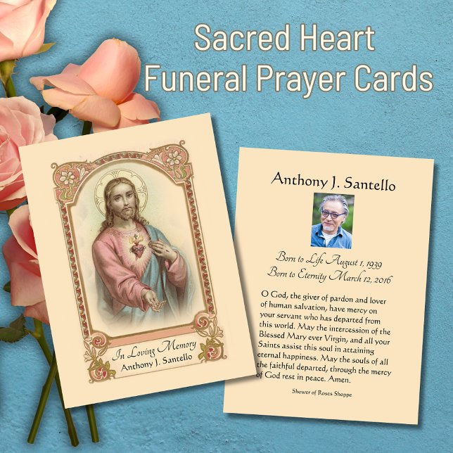 De Placement Prière commémorative funéraire catholique Carte Sa (Traditional Catholic Sacred Heart of Jesus Funeral Prayer Cards)