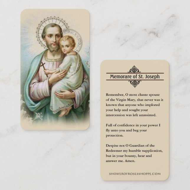 De Placement Prière commémorative Saint Joseph & Jésus Carte Sa (Devant / Derrière)