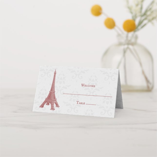 De Placement Red Eiffel Tower Damask Réception Carte Place (Devant)