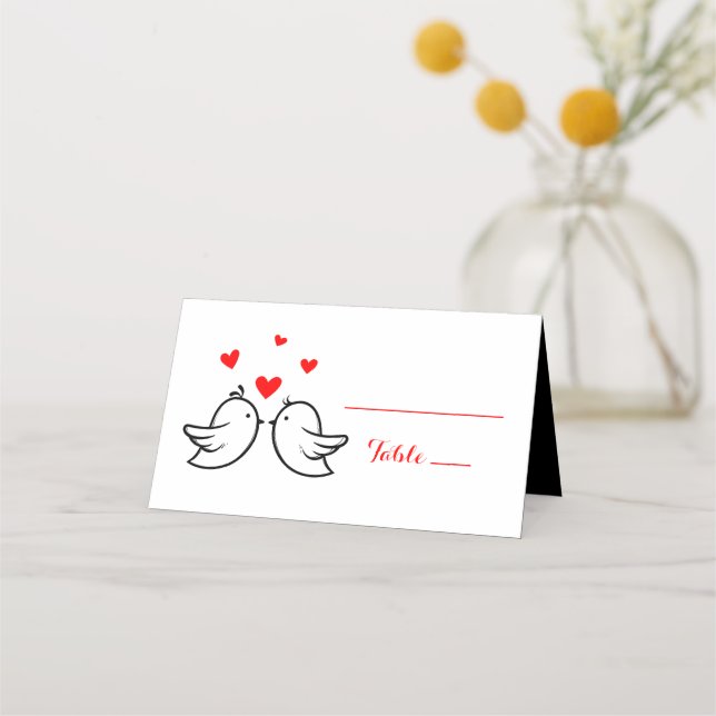 De Placement Red Lovebirds Hearts Carte d'escorte - Mariage (Devant)