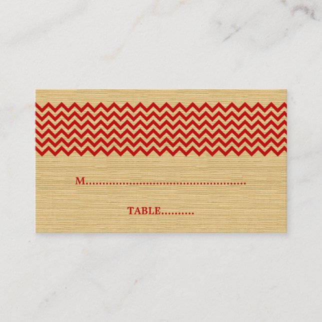 De Placement Red Rustic Chevron Mariage Carte Place (Devant)