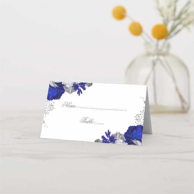 De Placement royal bleu & argent fleurs botanique carte place (Devant)