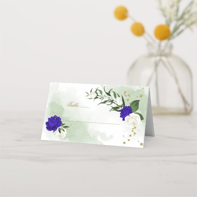 De Placement royal bleu & blanc fleurs verdure carte place (Devant)