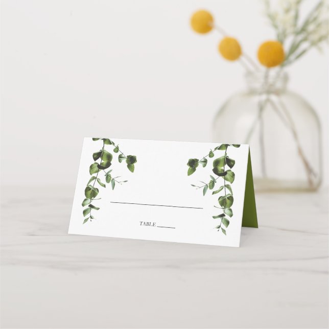 De Placement Russe Eucalyptus Feuille Mariage Carte Place (Devant)