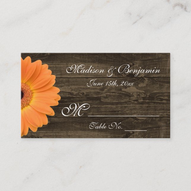 De Placement Rustic Wood Orange Gerber Daisy Mariage Carte Plac (Devant)