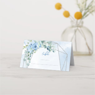 De Placement Rustique Dusty Blue Floral argent cadre carte plac