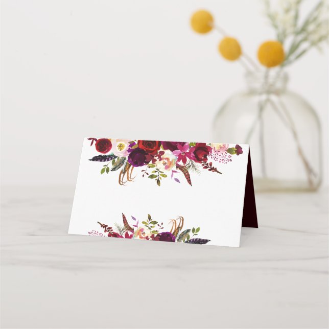 De Placement Rustique Floral Bourgogne Marsala Table Carte Plac (Devant)