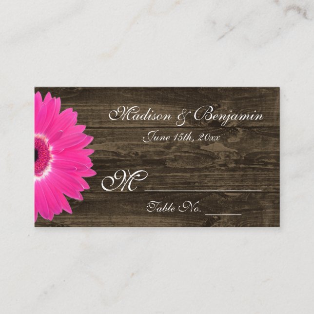 De Placement Rustique Hot rose Gerber Daisy Mariage Place Carte (Devant)