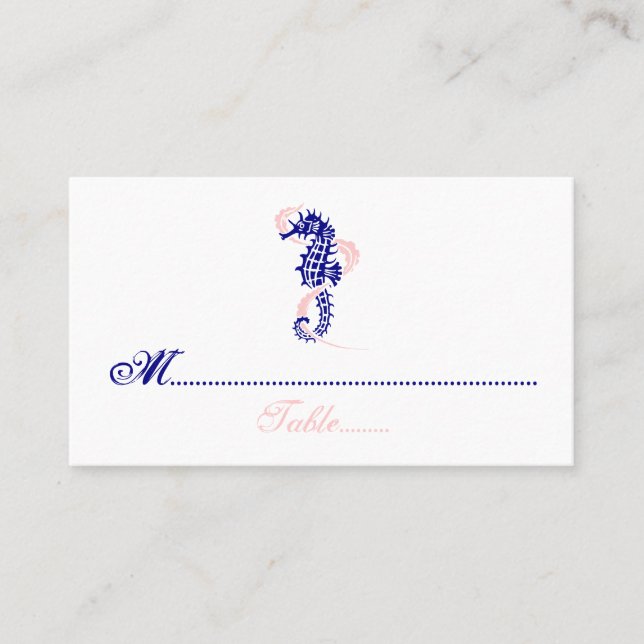 De Placement Seahorse marine bleu, mariage rose carte place (Devant)