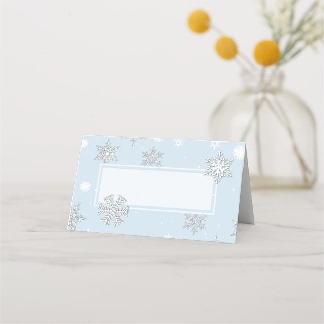 De Placement Snowflakes Bleu Mariage plié Carte Place (Devant)