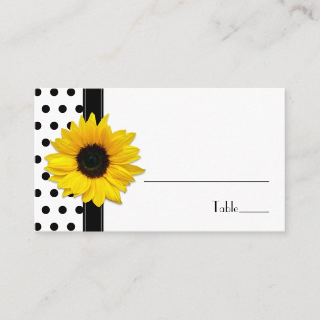 De Placement Sunflower Black White Polka Mariage Carte Place (Devant)