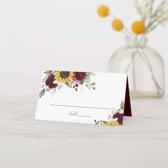 De Placement Sunflower Bourgogne Floral Mariage Carte Place (Devant)
