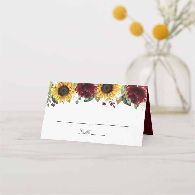 De Placement Sunflower Bourgogne Rouge Fleurs Mariage Carte Pla (Devant)