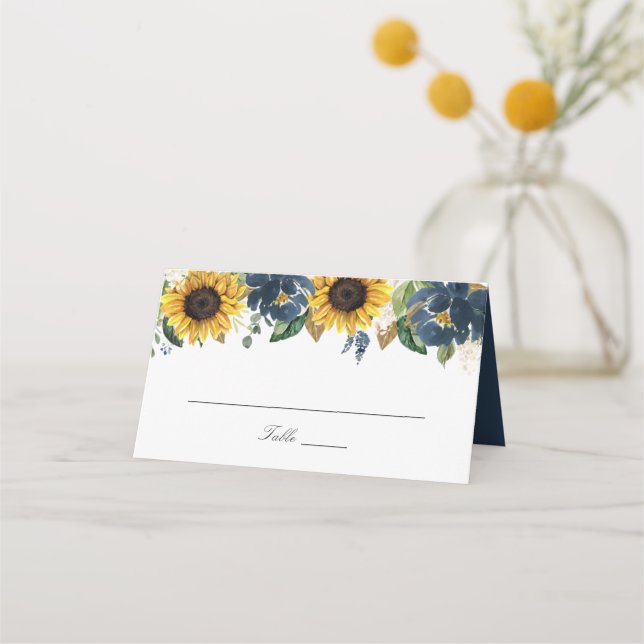 De Placement Sunflowers Marine Blue Flowers Mariage Carte Place (Devant)