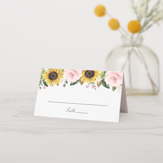 De Placement Tournesols Fleurs rose pâle Carte Mariage Place (Devant)